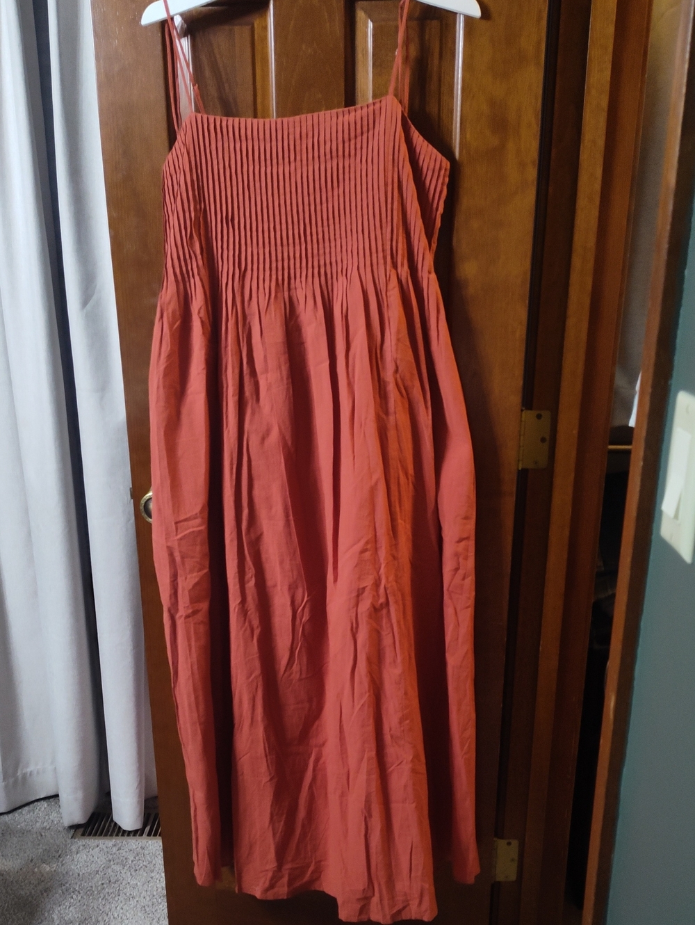 BE COOL Rust/Copper Midi Dress with Smocked Bodice